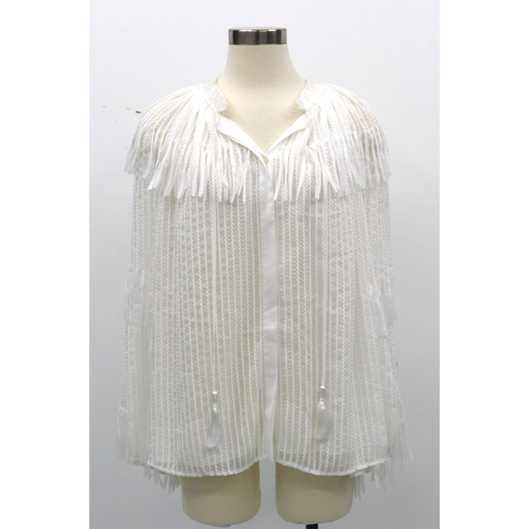 Kobi Halperin Women's White Tie Neck Fringe Poppi Blouse Top XXL Chiffon $448 - Picture 1 of 16